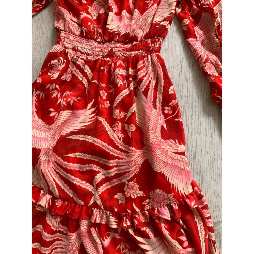 Scotch & Soda Girls Red‎ Crane Floral Print Dress R'Belle Long Sleeve Size 4 104